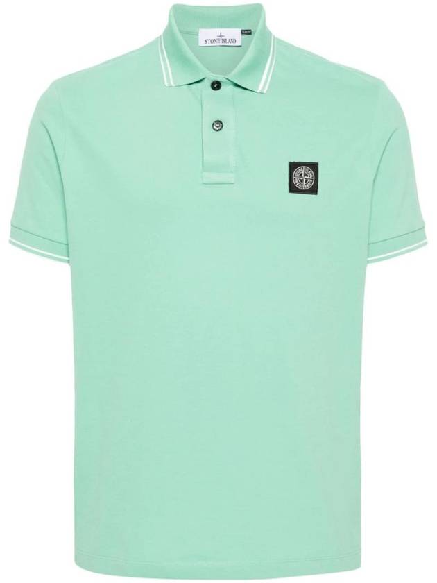 Stretch Cotton Pique Short Sleeve Polo Shirt Light Green - STONE ISLAND - BALAAN 1