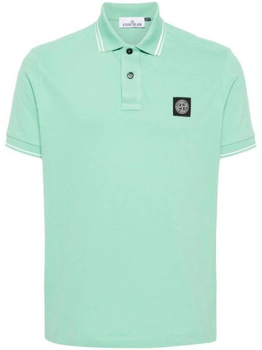 Stretch Cotton Pique Short Sleeve Polo Shirt Light Green - STONE ISLAND - BALAAN 1