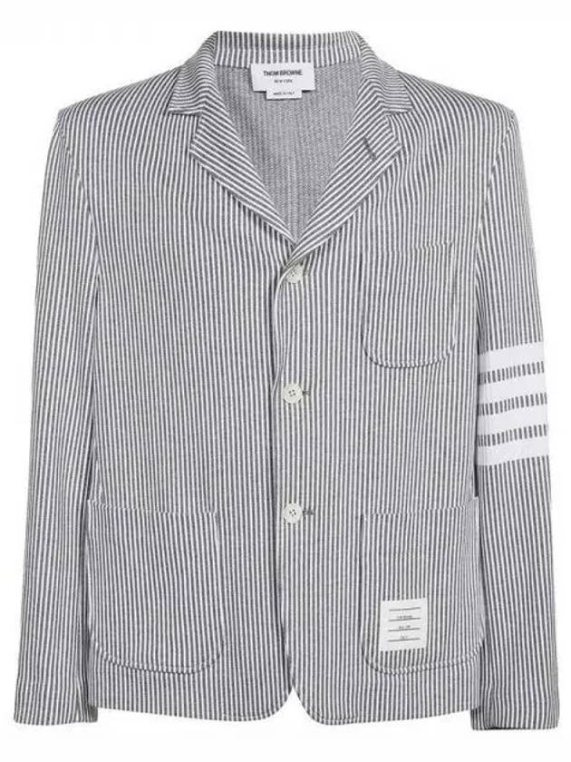 Men's 4 Bar Seesucker Loopback 4 Bar Sack Cardigan Grey - THOM BROWNE - BALAAN 2