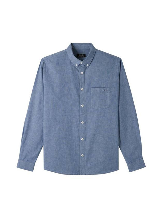 Chemise Edouard Logo Washing Denim Long Sleeve Shirt Blue - A.P.C. - BALAAN 1