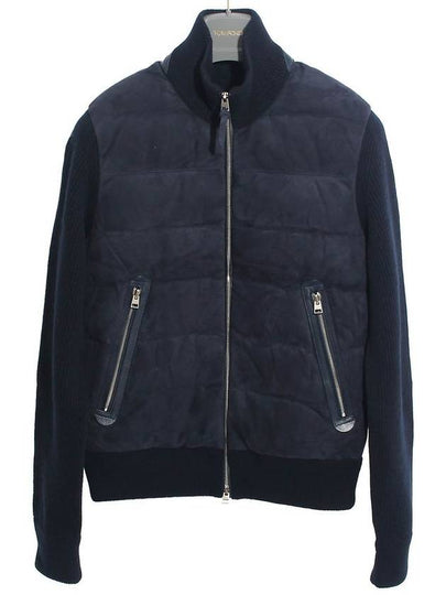 Suede Wool Padded Zip Up Jacket Navy - TOM FORD - BALAAN 2