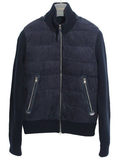 Suede Wool Padded Zip Up Jacket Navy - TOM FORD - BALAAN 1