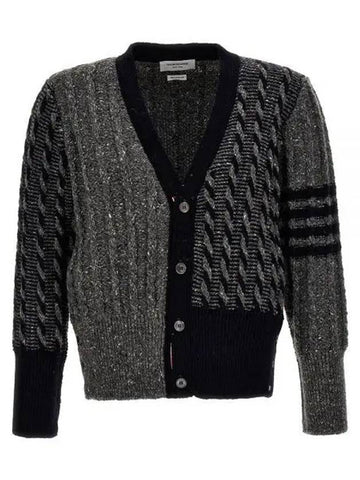 Funmix Donegal Cable 4 Bar V neck Cardigan MKC486F Y1506 035 - THOM BROWNE - BALAAN 1