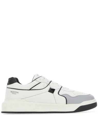 One Stud Nappa Leather Low Top Sneakers White Grey - VALENTINO - BALAAN 1