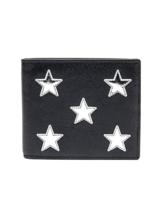 Glossy Silver Star Patch Bicycle Wallet Black - SAINT LAURENT - BALAAN.