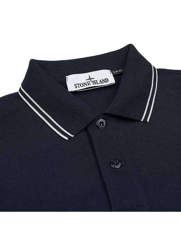 Stretch Cotton Pique Short Sleeve Polo Shirt Navy - STONE ISLAND - BALAAN 6