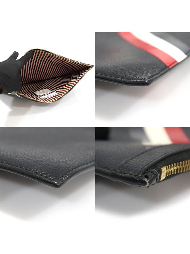 MAC027A Black Pebble Grain Leather Diagonal Stripe Medium Document Clutch - THOM BROWNE - BALAAN 5