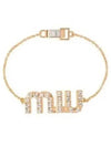 Crystal Embellished Logo Bracelet Gold - MIU MIU - BALAAN 2