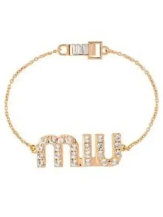 Crystal Embellished Logo Bracelet Gold - MIU MIU - BALAAN 2