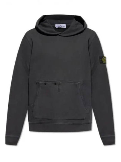 Old Effect Cotton Diagonal Fleece Hoodie Black - STONE ISLAND - BALAAN 2