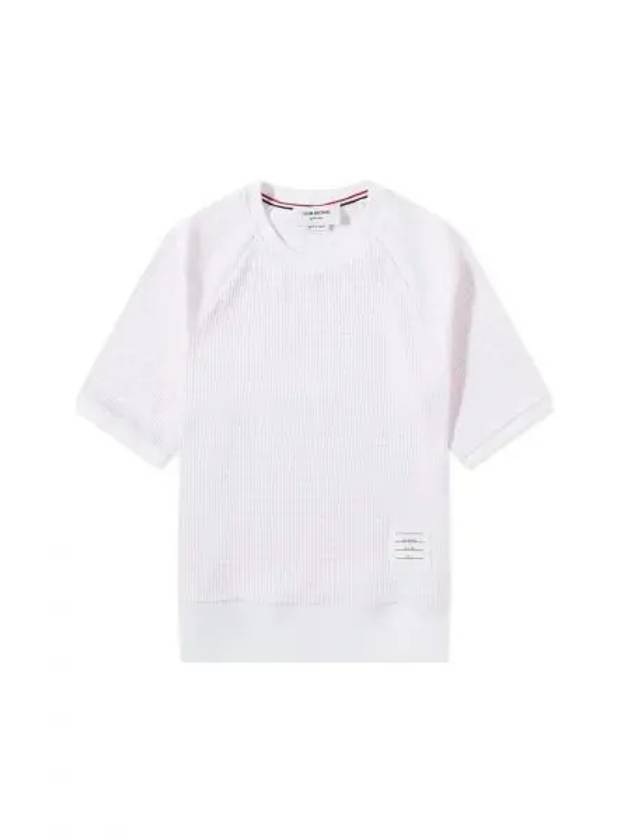 Stripe Rib Cuff Short Sleeve T-Shirt White - THOM BROWNE - BALAAN 2