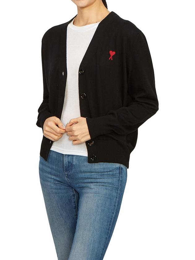 Small Heart Logo Merino Wool Cardigan Noir - AMI - BALAAN 5