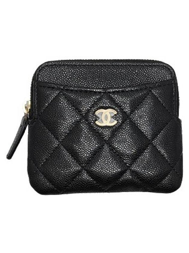 Gold Zipper Classic Grained Calfskin Card Holder Black - CHANEL - BALAAN 1