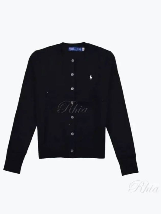 Women's Embroidered Logo Round Neck Cardigan Black - POLO RALPH LAUREN - BALAAN 2