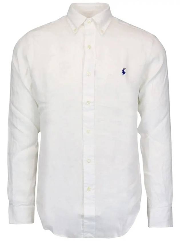 Embroidered Logo Linen Long Sleeve Shirt White - POLO RALPH LAUREN - BALAAN 3