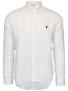 Embroidered Logo Linen Long Sleeve Shirt White - POLO RALPH LAUREN - BALAAN 2