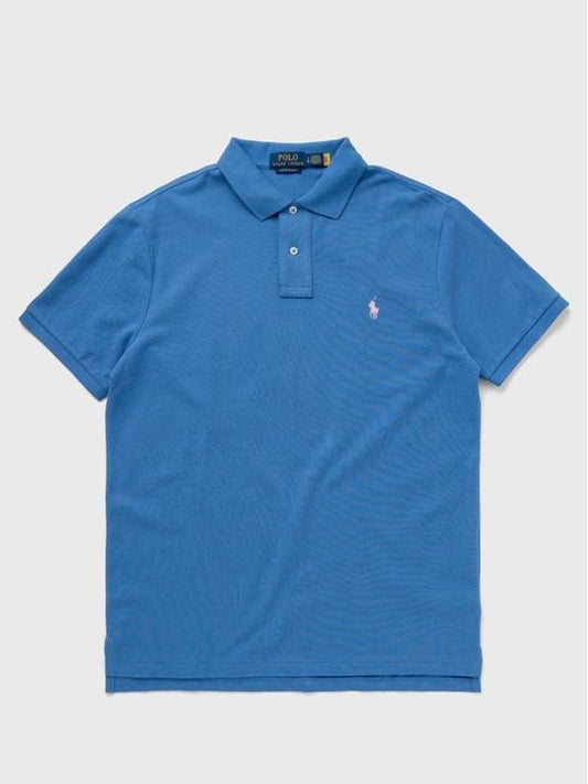 Embroidered White Pony Slim Fit Polo Shirt Blue - POLO RALPH LAUREN - BALAAN 2