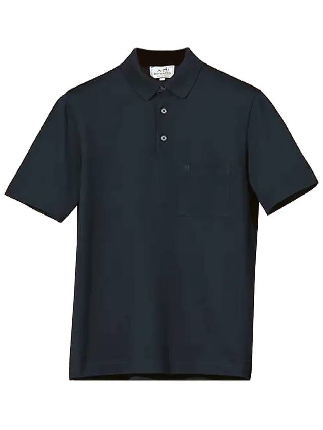 Men's Embroidered H Button PK Shirt Marine - HERMES - BALAAN.