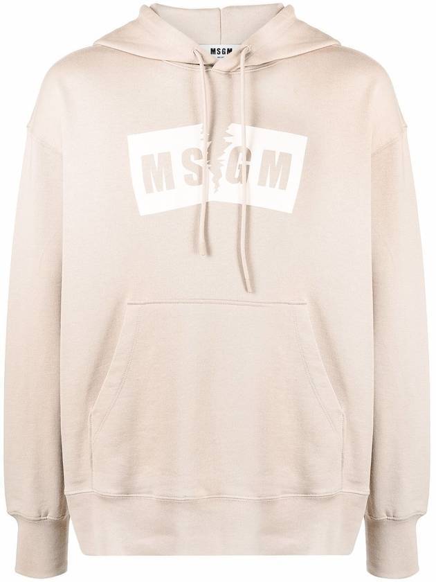 Box Logo Cotton Hoodie Beige - MSGM - BALAAN 1