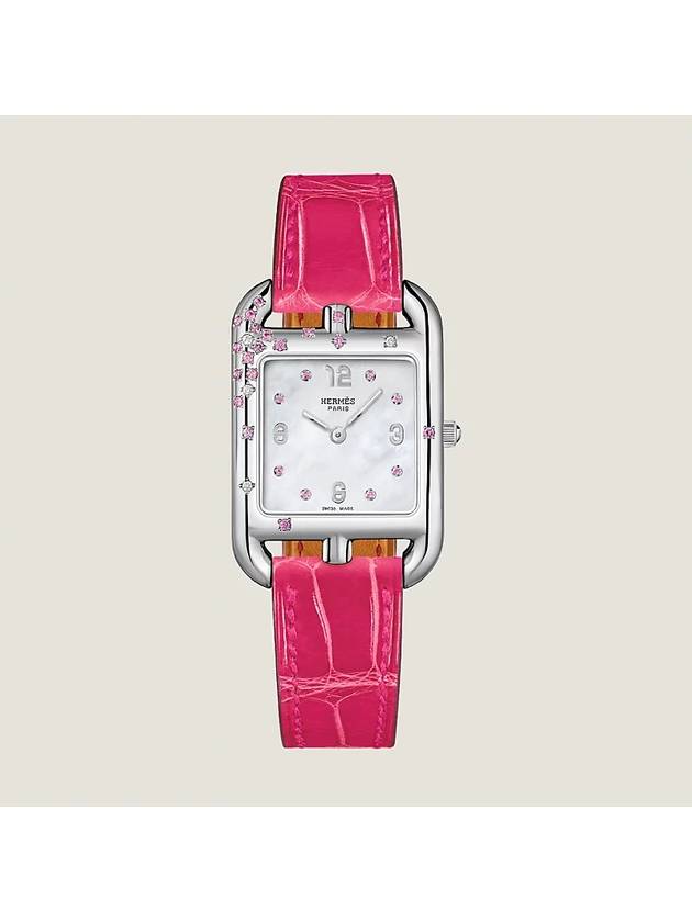 Women s Cape Cod Watch Swift Calfskin Small Size Franvoise Raspberry Color 31mm W049664WW00 - HERMES - BALAAN 1