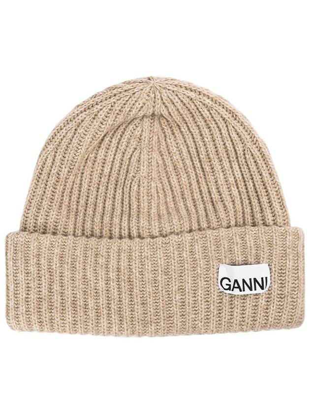 Logo Patch Knit Beanie Sand - GANNI - BALAAN 2