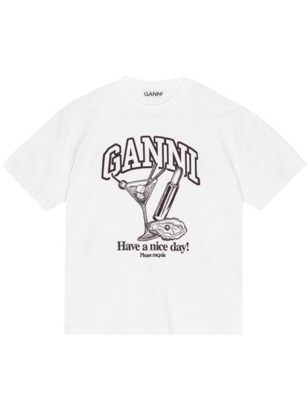 Women's Cocktail Print Relaxed Fit Short Sleeve T-Shirt White - GANNI - BALAAN 2