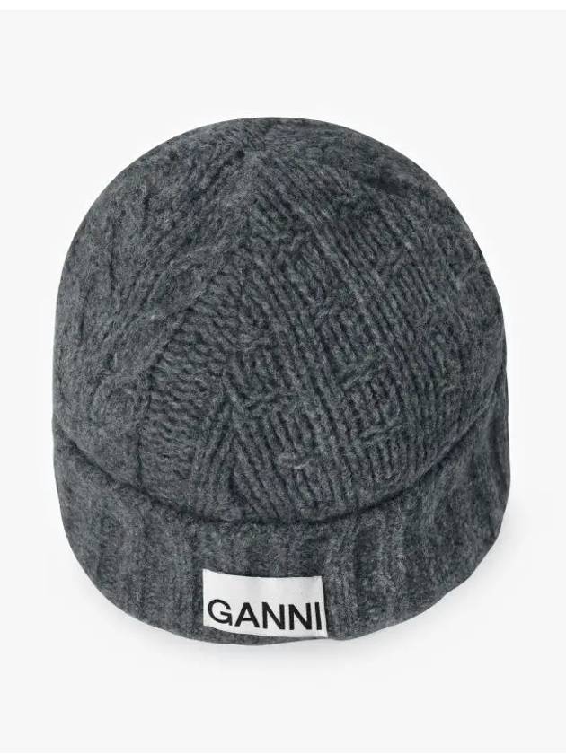 Logo Cable Knit Beanie Grey - GANNI - BALAAN 4