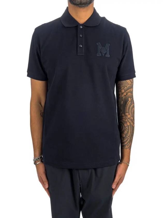 Embroidered Monogram Short Sleeve Polo Shirt Dark Blue - MONCLER - BALAAN 3