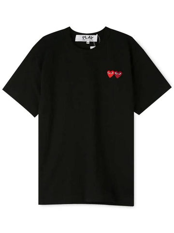 Comme des Gar ons Men s Double Heart Wappen Black Short Sleeve T Shirt AZ T226 051 1 - COMME DES GARCONS PLAY - BALAAN 1