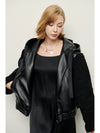 e Women's Shearling Leather Hooded Jacket Black - PRETONE - BALAAN 8