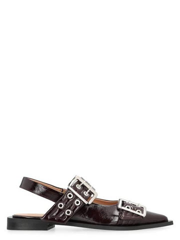 Feminine Buckle Slingback Strap Flat Burgundy - GANNI - BALAAN 1