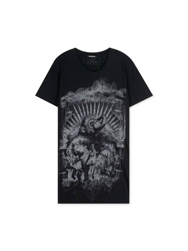 Elephant Print Short Sleeve T-Shirt Black - BALMAIN - BALAAN 1