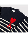 Big Heart Logo Striped Knit Top Black - AMI - BALAAN 3