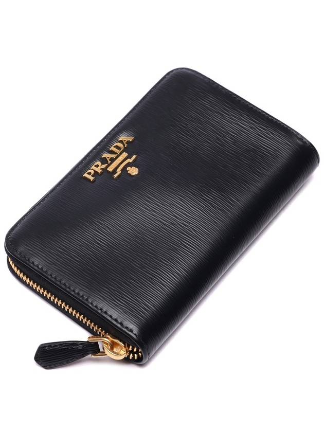 Vitello Gold Logo Zip Around Medium Wallet Black - PRADA - BALAAN 6