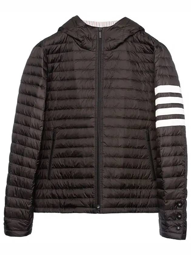 Matte Nylon 4-Bar Stripe Downfill Quilted Hoodie Padding Black - THOM BROWNE - BALAAN 8