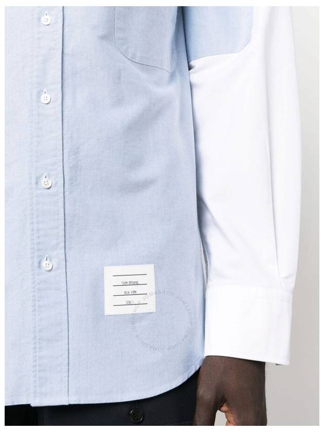 Patchwork Oversized Long Sleeves Shirt Blue - THOM BROWNE - BALAAN 4