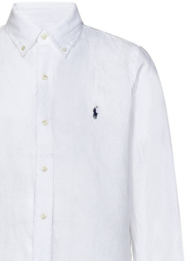 Embroidered Logo Linen Long Sleeve Shirt White - POLO RALPH LAUREN - BALAAN 4