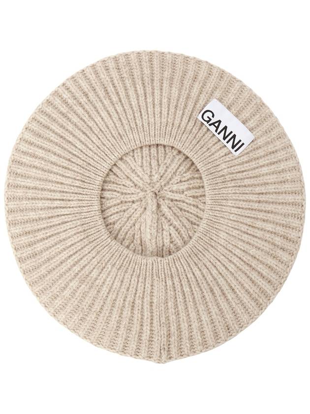 Logo Rib Edge Wool Beret Sand - GANNI - BALAAN 6