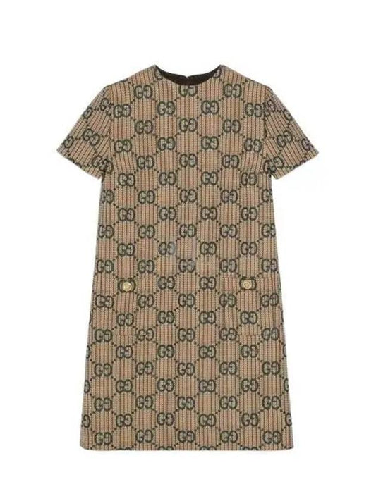 GG Wool Short Dress Green Beige - GUCCI - BALAAN 2