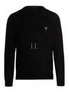 Men's Embroidered Logo Crew Neck Wool Knit Sweater Black - PRADA - BALAAN 2