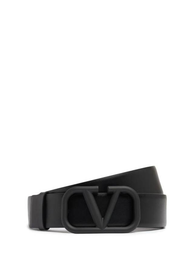 V Logo Leather Belt Black - VALENTINO - BALAAN 2