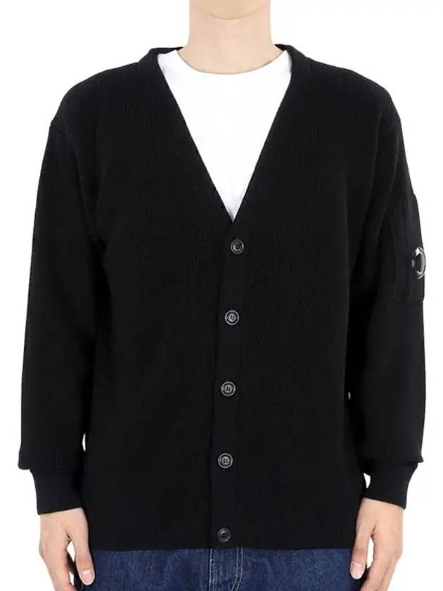 Men's Lens Wappen Button Front Cardigan Black - CP COMPANY - BALAAN 3