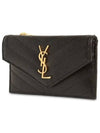 Cassandre Matelasse Fragment Emboss Leather Flap Card Wallet Black - SAINT LAURENT - BALAAN 4