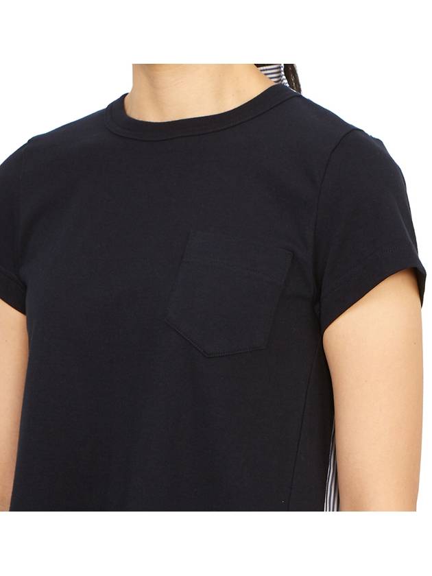 Detailed Pleated Cotton Short Sleeve T-Shirt Black - SACAI - BALAAN 9