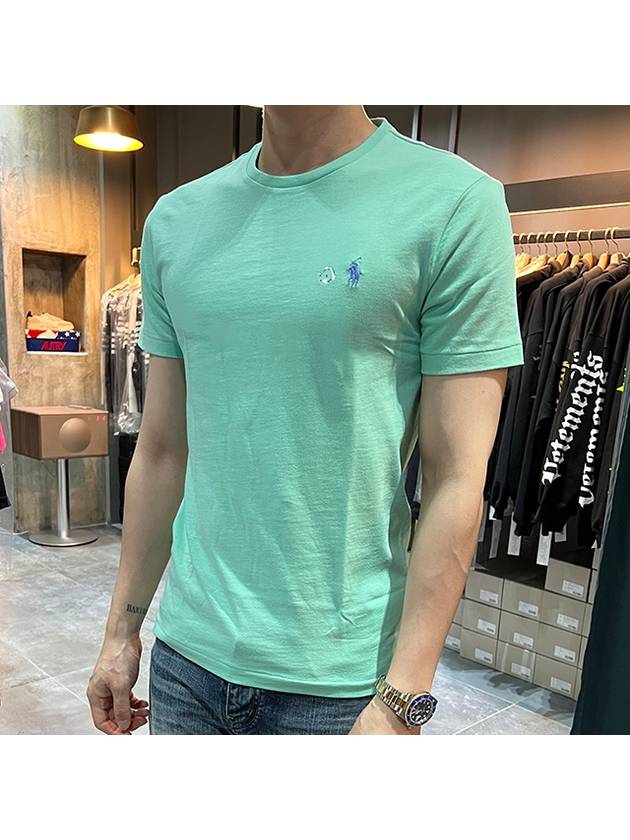 Embroidered Logo Cotton Short Sleeve T-Shirt Aqua Green - POLO RALPH LAUREN - BALAAN 4