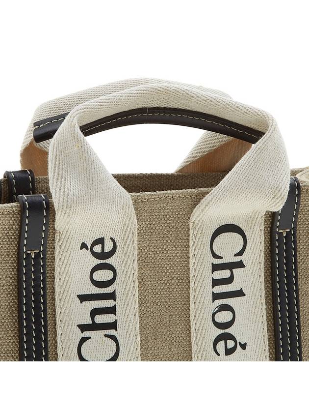 Woody Linen Canvas Calfskin Tote Bag White Navy - CHLOE - BALAAN 9