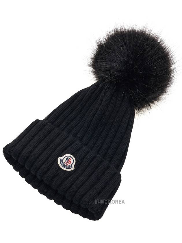 Pom-Pom Detail Wool Beanie Black - MONCLER - BALAAN 4