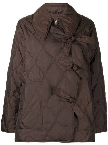 Women's Ripstop Quilted Asymmetric Padding Brown - GANNI - BALAAN 1