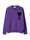 Big Heart Logo Wool Knit Top Purple Black - AMI - BALAAN 2