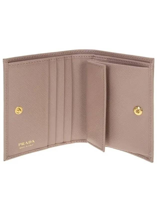 Gold Triangle Logo Saffiano Half Wallet Pink Beige - PRADA - BALAAN 7